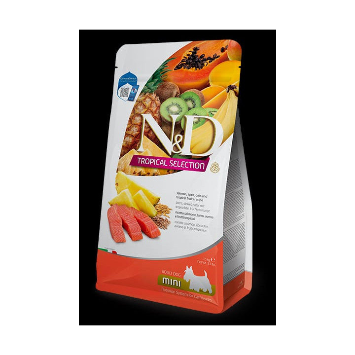Salmon, spelt, oats and tropical fruits Adult Mini