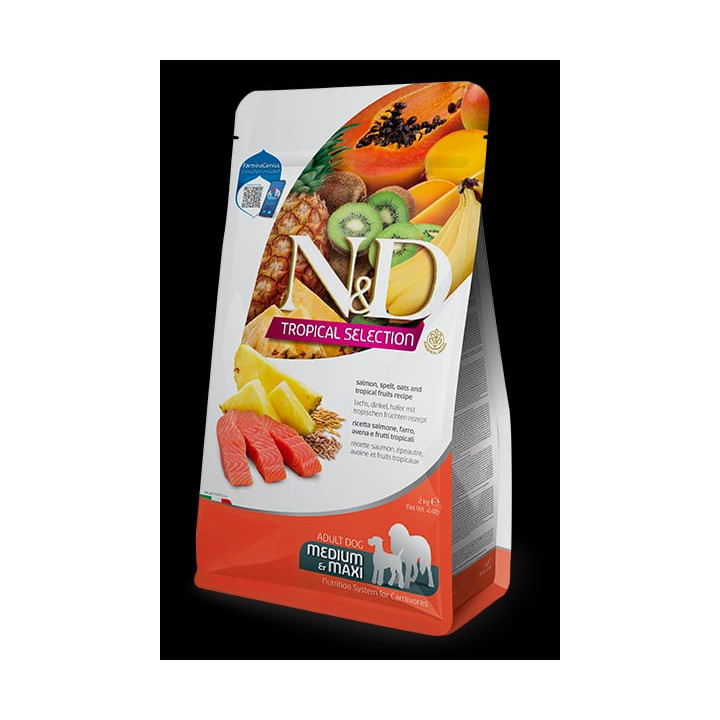 Salmon, spelt, oats and tropical fruits Adult Medium & Maxi